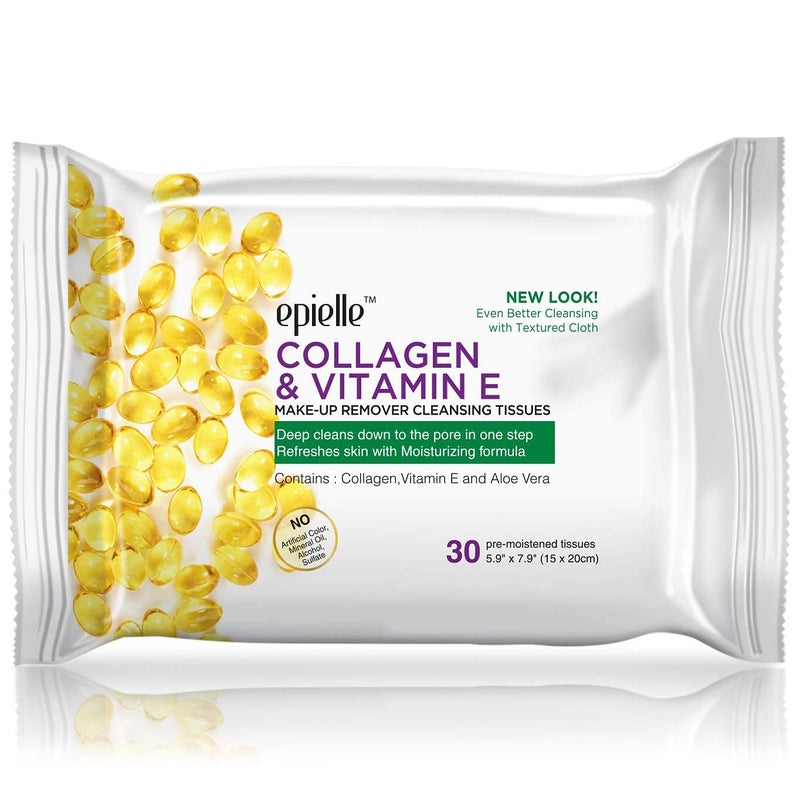 Epielle Makeup Remover Wipes, Remove Waterproof Mascara, Gentle Daily Facial Cleanser Towelettes with Collagen, Tea Tree & Aloe Vera, Stocking Stuffers, 30 Count (Pack of 6) - Image 4